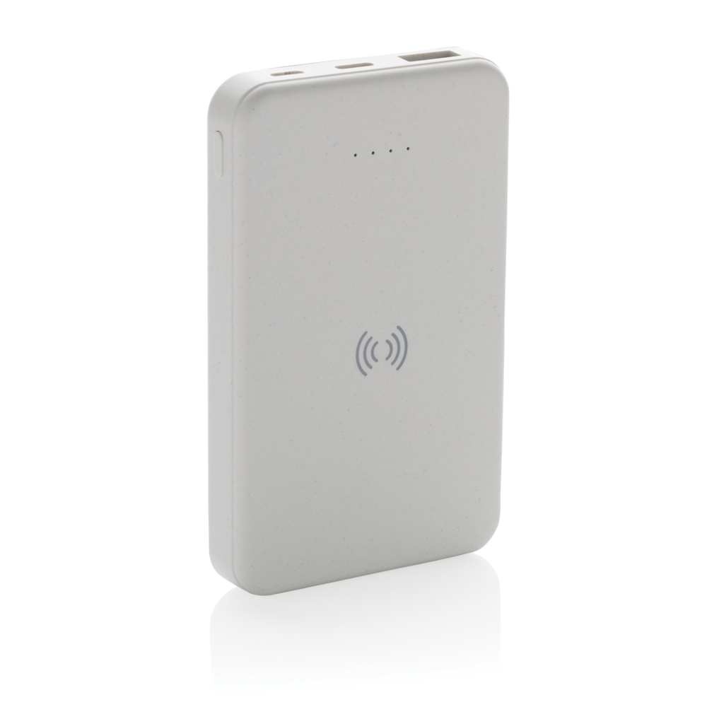 5.000mAh 5W Wireless Powerbank aus RCS recyceltem Kunststoff - weiß (± PMS White)