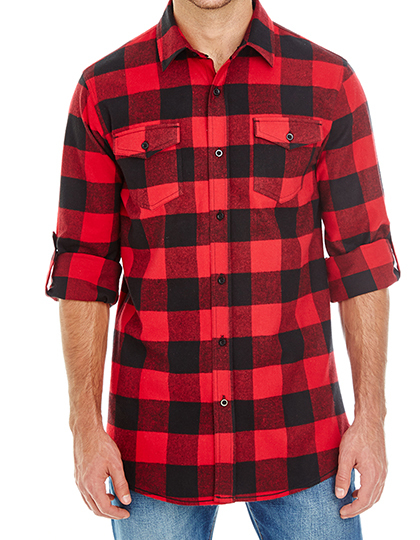 Burnside - Woven Plaid Flannel Shirt - Red - Black (Checked)