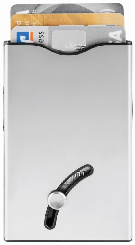 Blackmaxx® Sicherheitskartenhalter "CardSafeOneTouch" silber