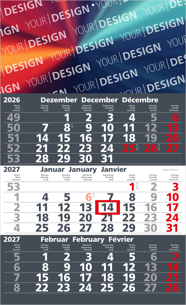 3-Monatskalender Einblatt Solid 3, anthrazit