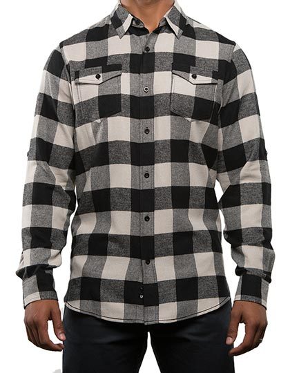 Burnside - Woven Plaid Flannel Shirt - Ecru - Black (Checked)
