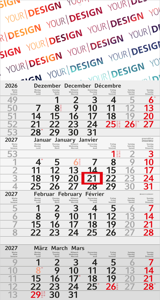 4-Monatskalender Einblatt Budget 4 RECYCLING, rot