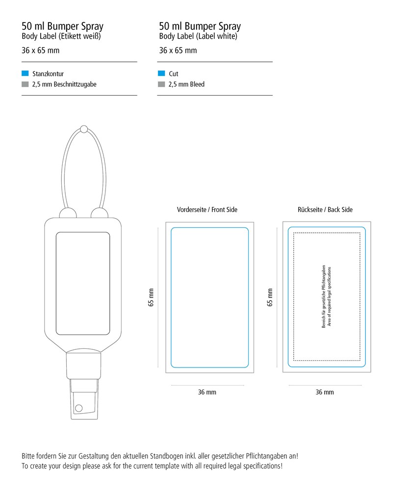 Kfz Cockpit-Reiniger, 50 ml Bumper blau, Body Label (R-PET)