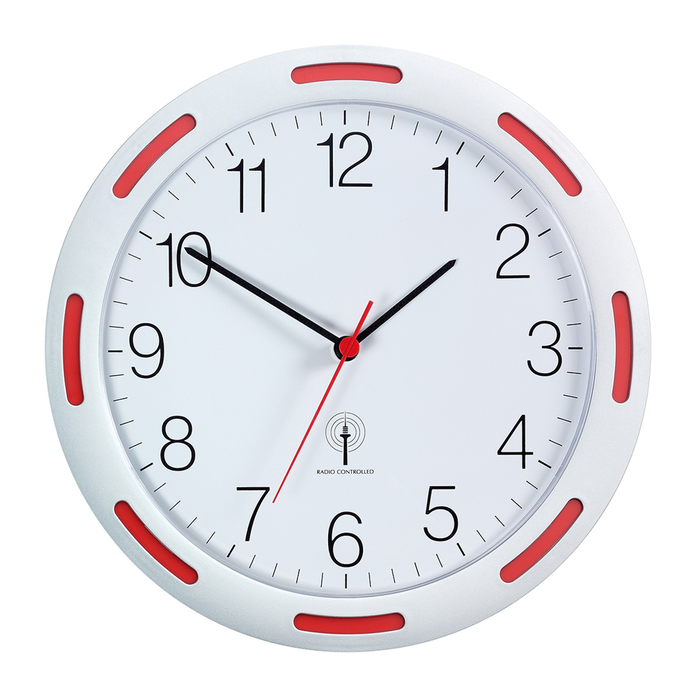 Funk-Wanduhr U-2248 - Silber/Rot