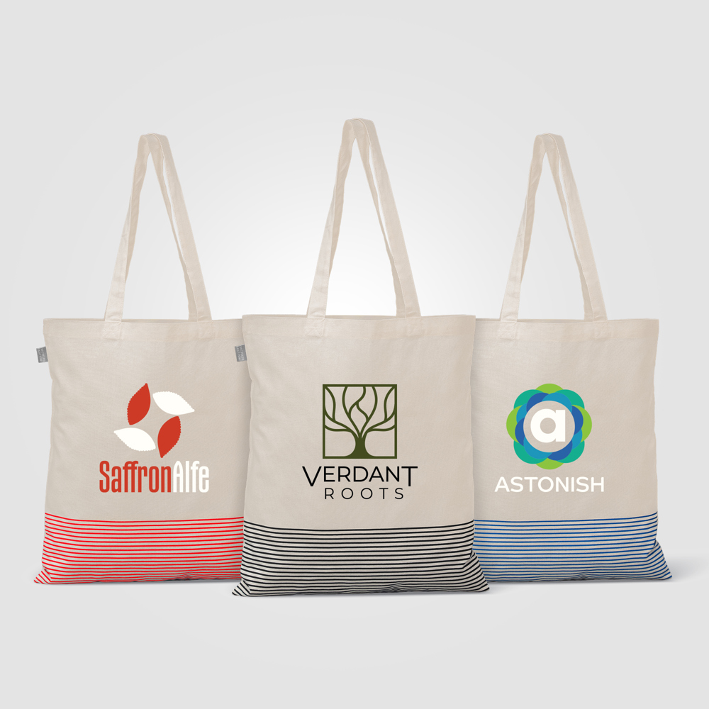 Aro Tragetasche mit Micro-Streifen aus 170 g/m²recycelter Baumwolle - 9,7 L - Natur (#D9C89E)