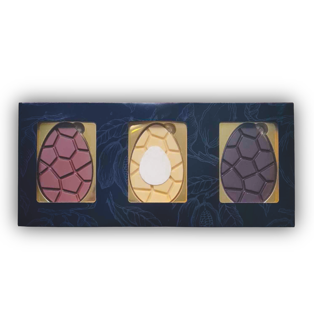 Banderole mit Trio-Schokoladen-Ostereiern Milch/Weiß/Zartbitter | eigenes Design | 290 g