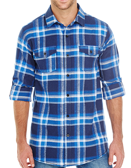 Burnside - Woven Plaid Flannel Shirt - Blue - White (Checked)