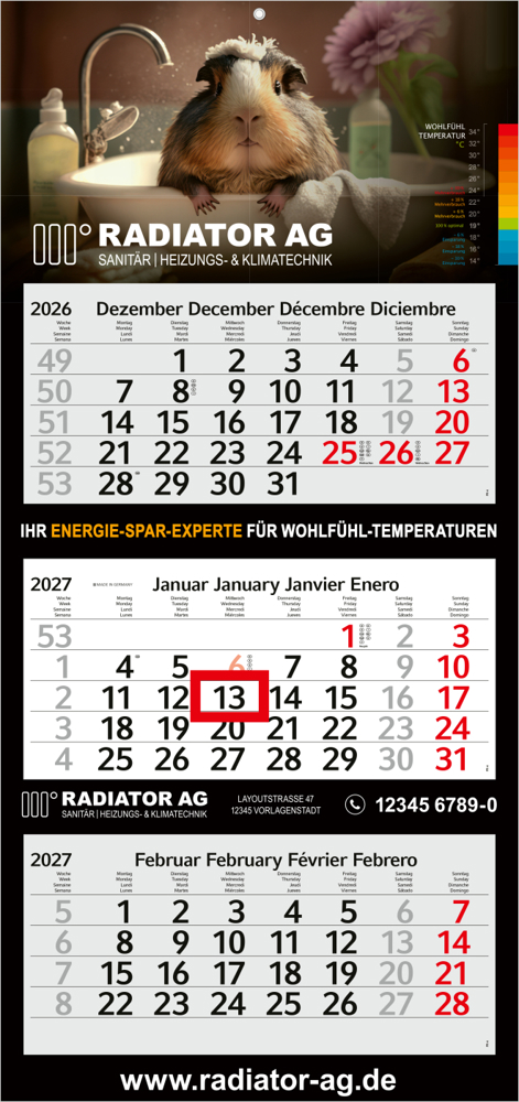 3-Monatskalender Mehrblock Profil 3 Schrift modern