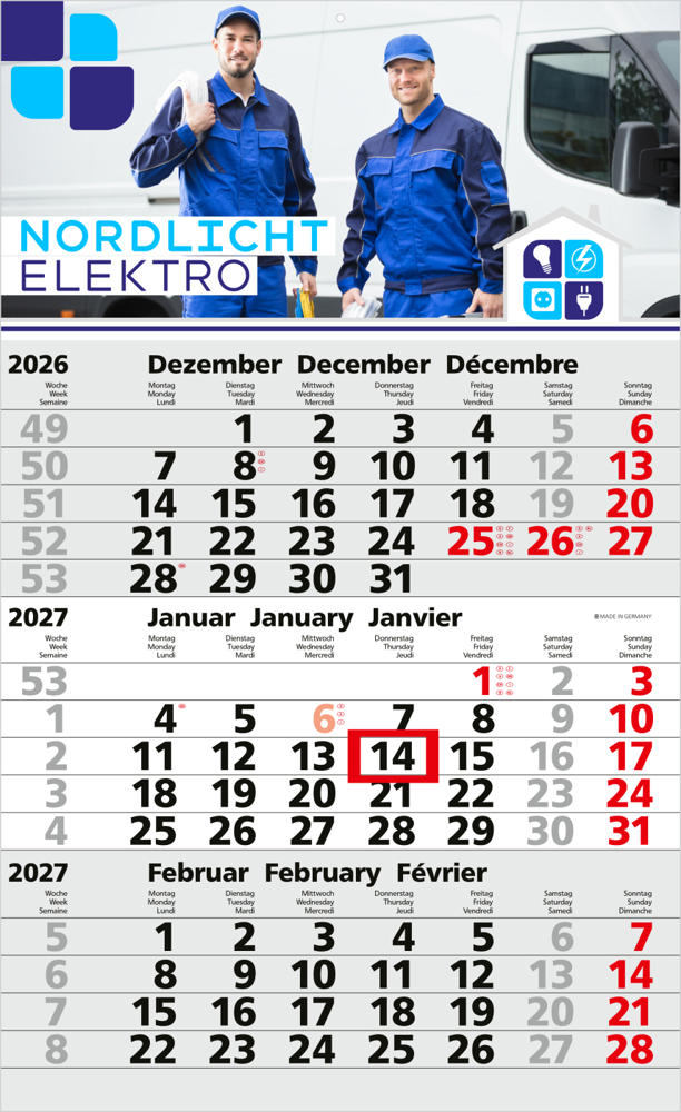 3-Monatskalender Einblatt Solid 3 EXPRESS Schrift klassisch