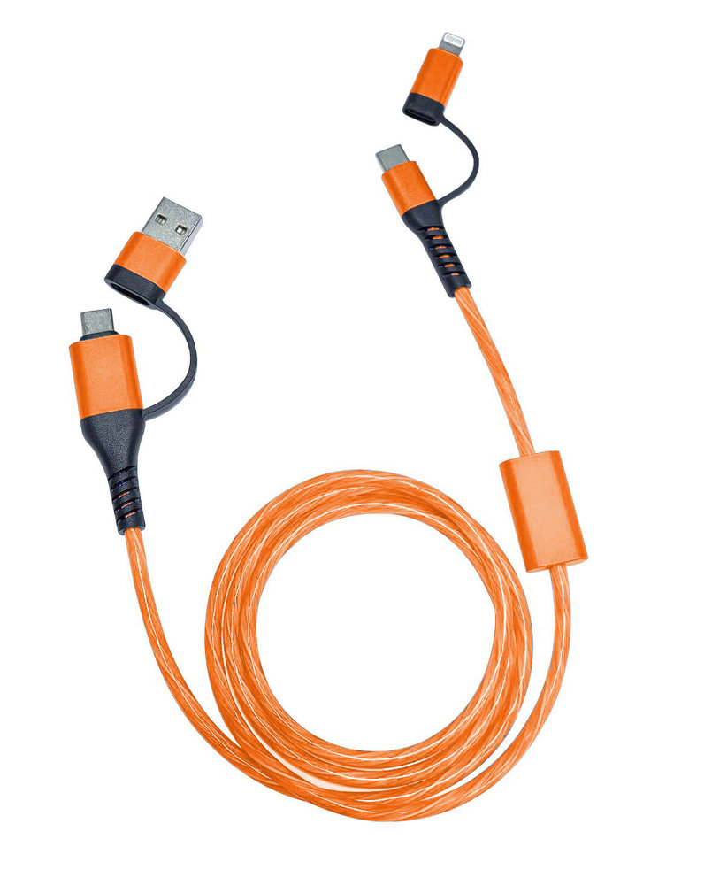 ALU FLOW LED 4 in 1 Schnelladekabel - Orange mit LED orange