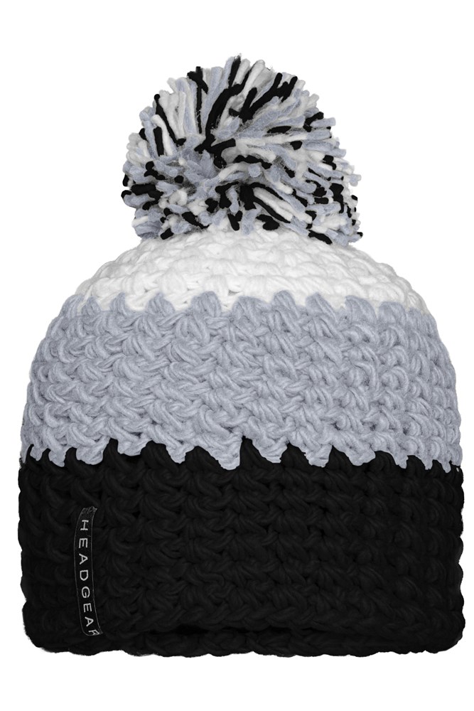 Crocheted Cap with Pompon - Black/silver/white (ca. Pantone blackC
421C
white)