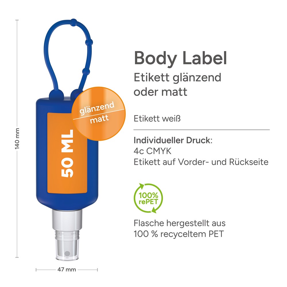 Kfz Cockpit-Reiniger, 50 ml Bumper blau, Body Label (R-PET)