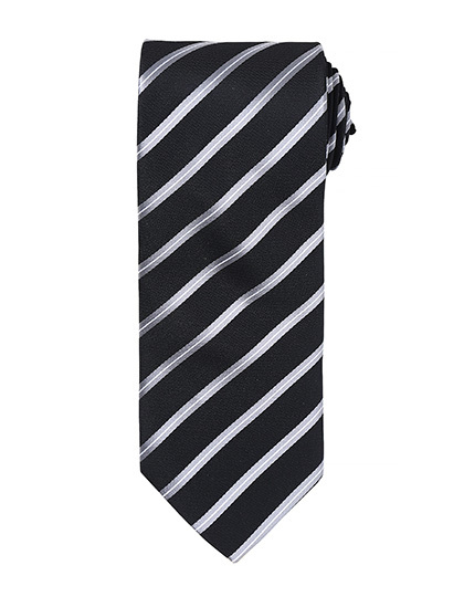 Premier Workwear - Sports Stripe Tie - Black (ca. Pantone Black C), Silver (ca. Pantone Cool Gray 7C)