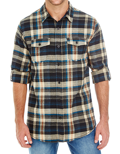 Burnside - Woven Plaid Flannel Shirt - Khaki Check