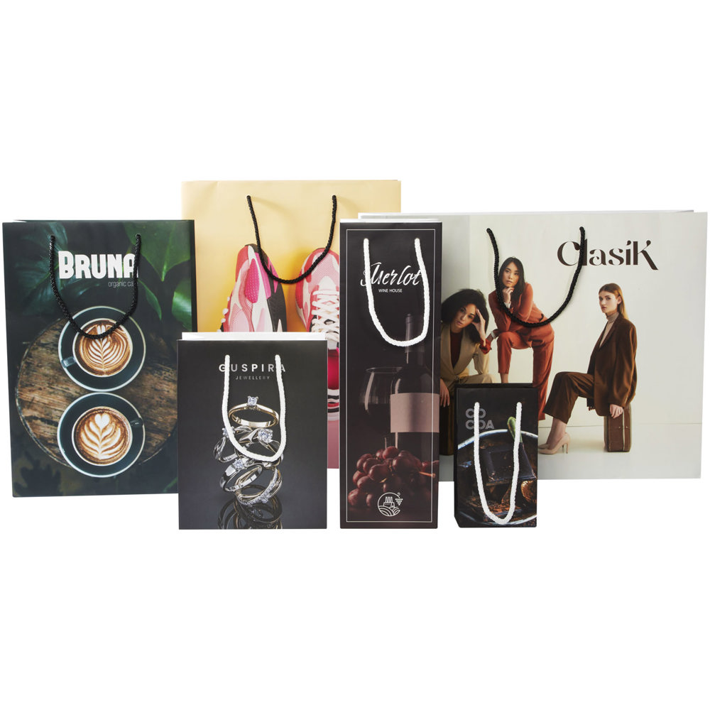 Handgefertigte 170 g/m² Integra-Papiertüte mit Kunststoff Kordelgriffen – 24 × 9 × 36 cm