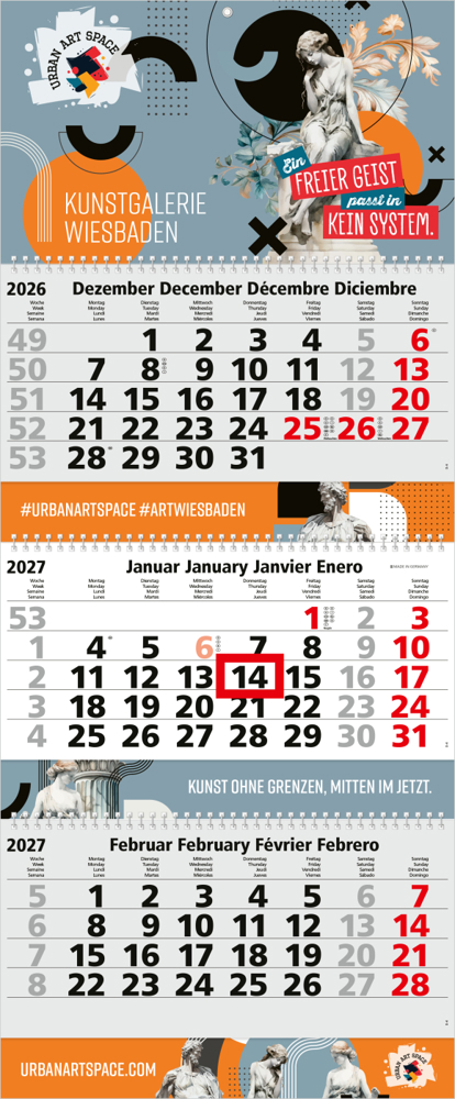 3-Monatskalender Mehrblock Maxi Wire-O 3 Wire-O-Bindung