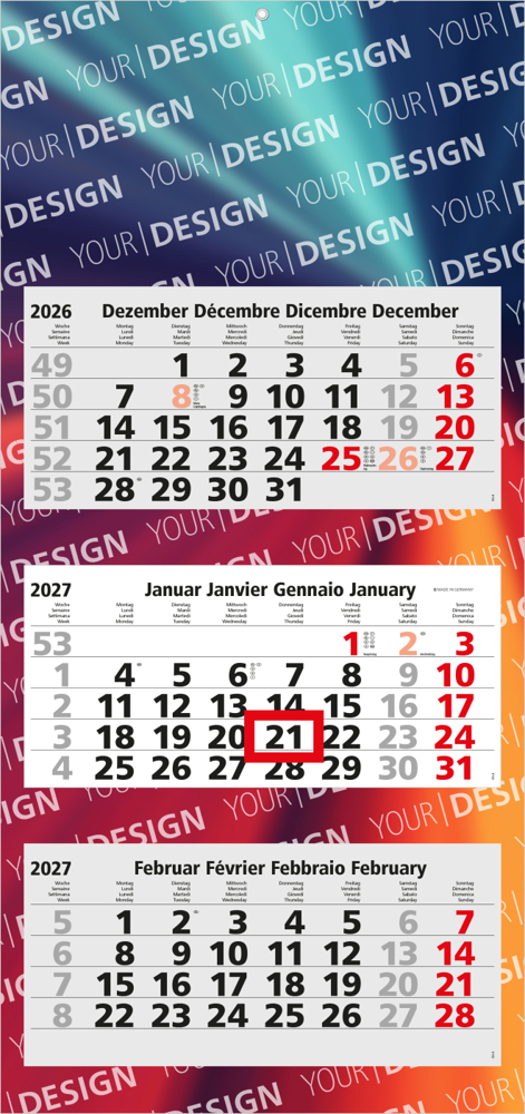 3-Monatskalender Mehrblock Maxi Light 3, Schweiz