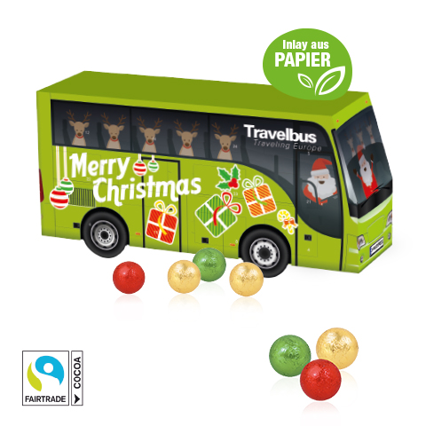 3D Adventskalender "Bus" mit Fairtrade® Schokolade mit Papier-Inlay