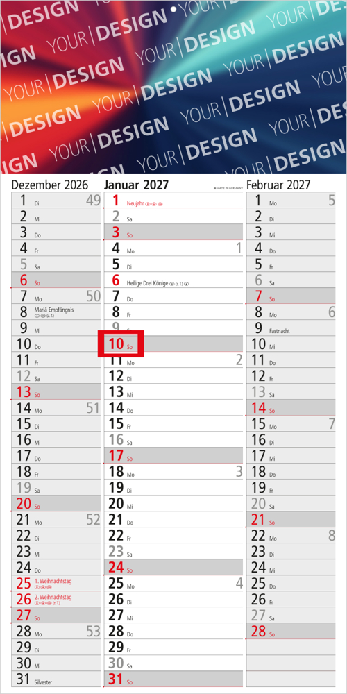 3-Monatskalender Einblatt Spectrum 3