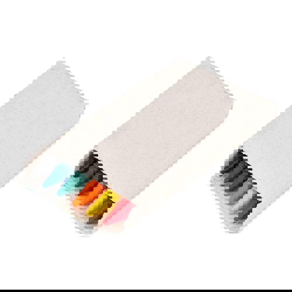 6 Wachsmalstifte in einer Schachtel aus recyceltem Milchkarton